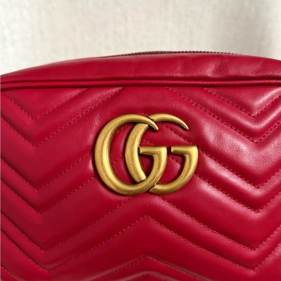 Authentic Gucci Marmont crossbody bag red leather gold GG - Picture 4 of 15